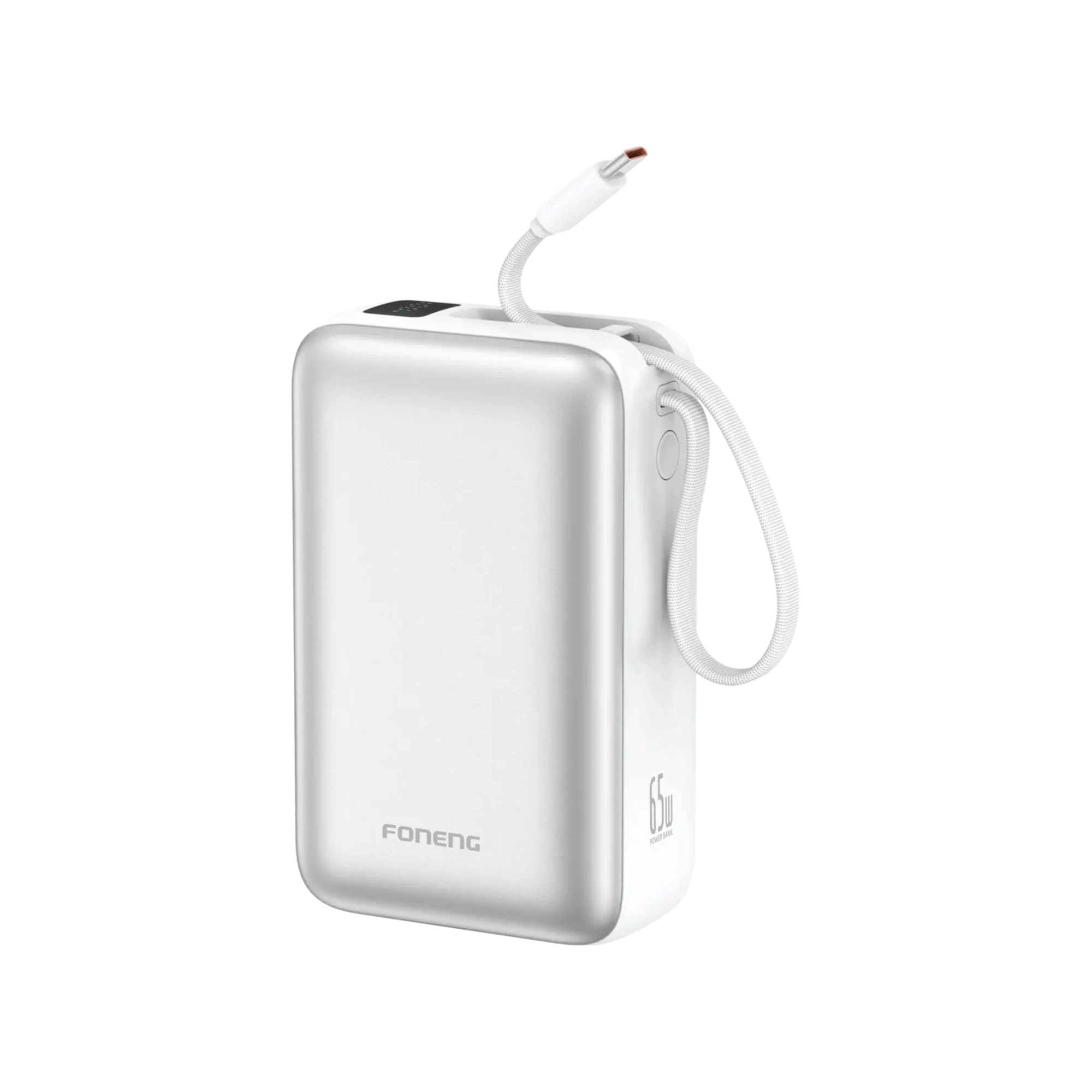 Foneng PX128 30000mAh 65W Power Bank with Built-in Type-C Cable Silver