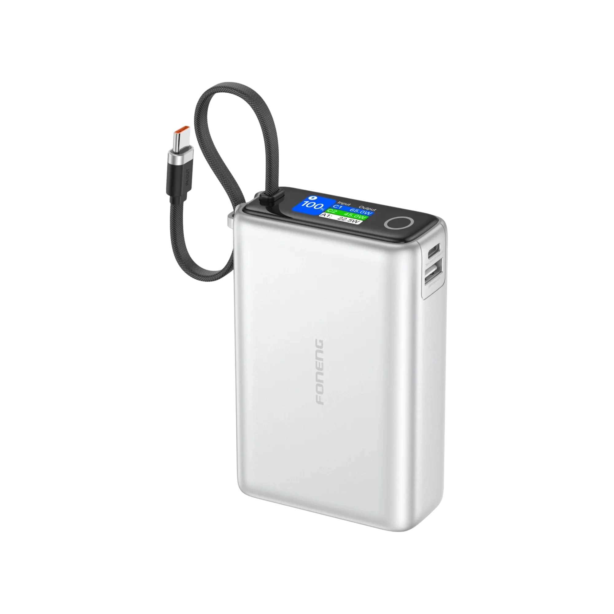 Foneng PX132 20000mAh 65W Power Bank with Built-in Type-C Cable Silver
