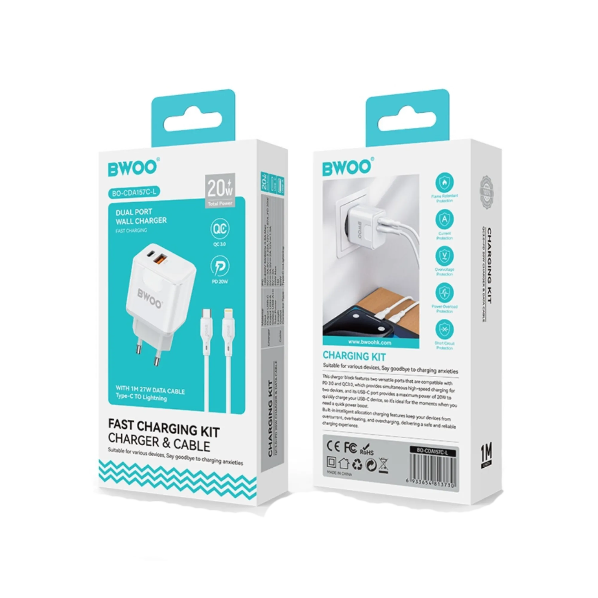 BWOO CDA157C-L 20W Dual Ports Fast Charging Adapter