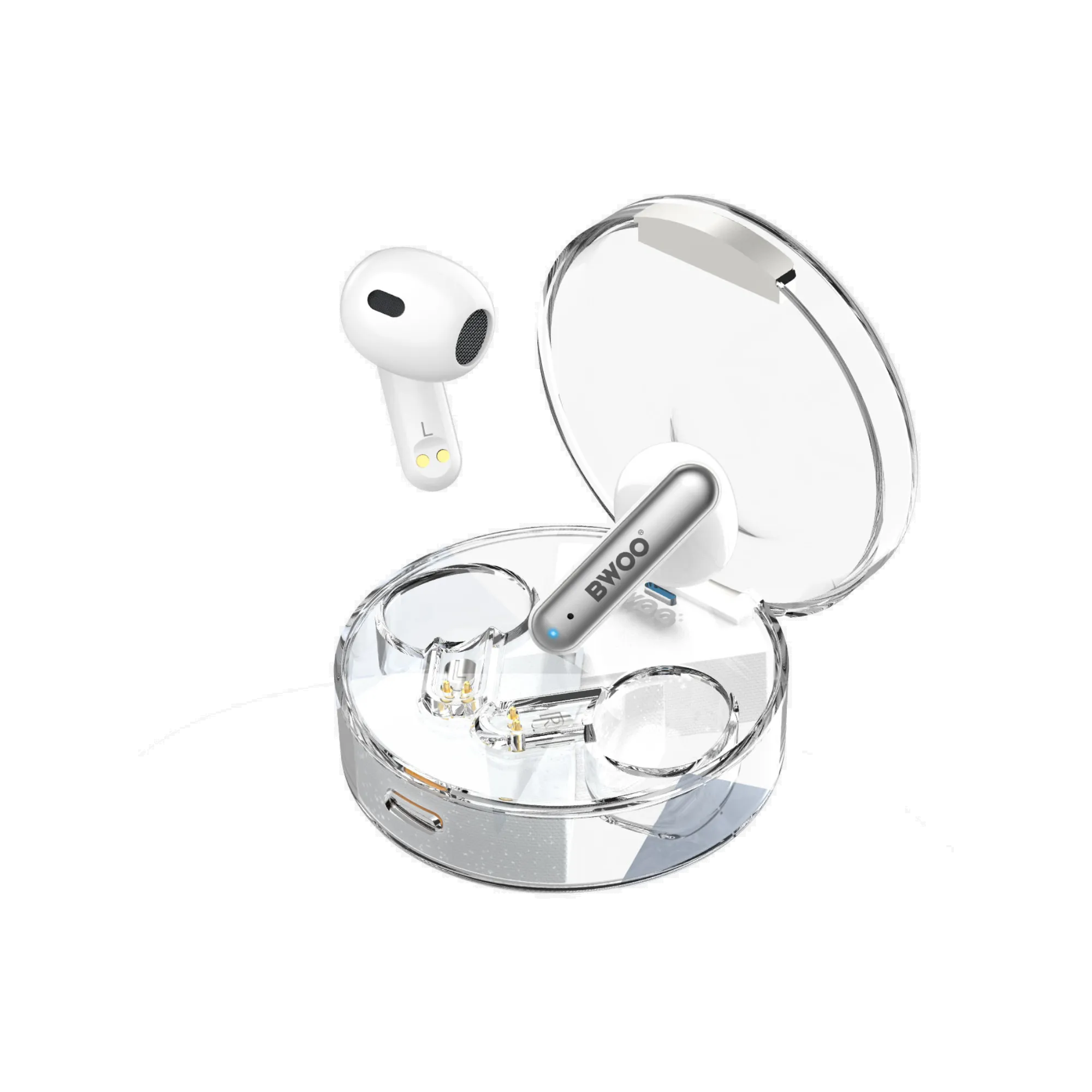 BWOO BW95 BT V5.2 Half-in-ear Wireless Earbuds with Transparent Charging Case