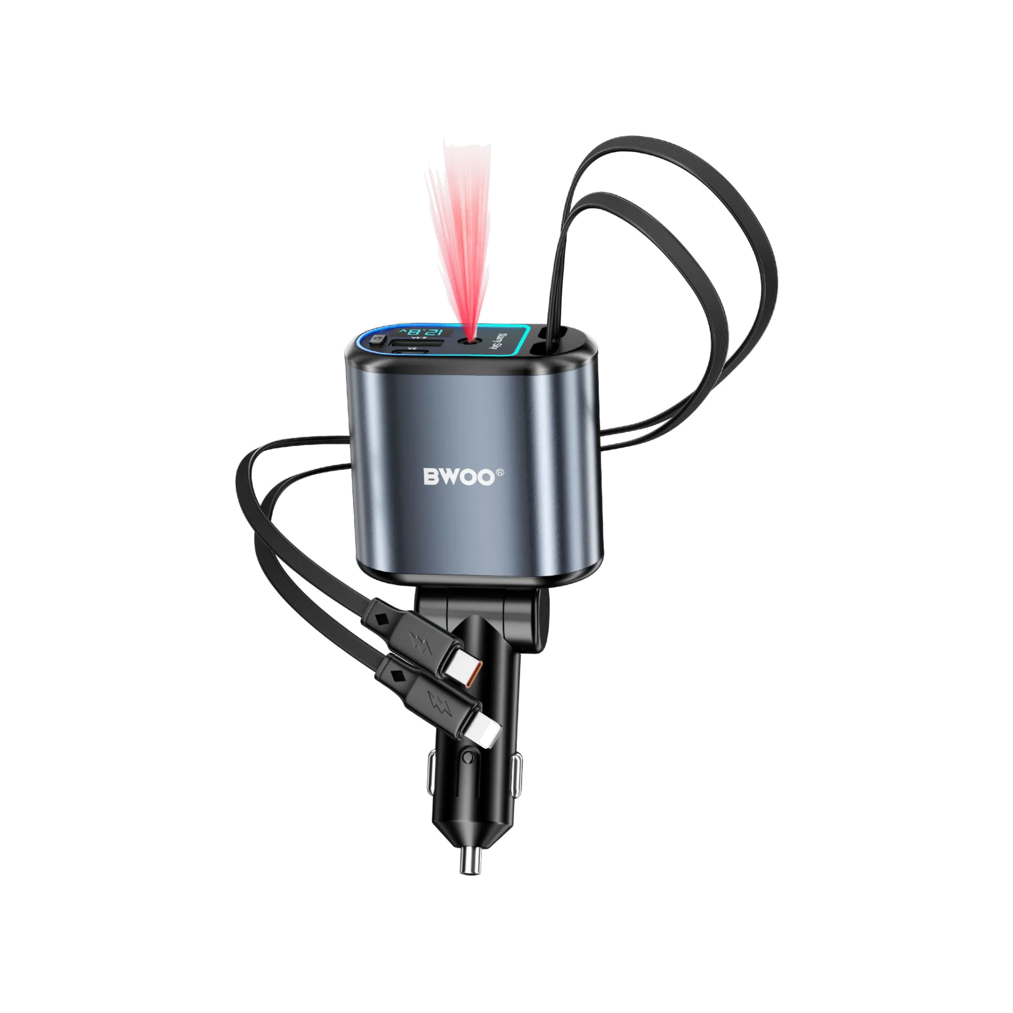 BWOO BO-CC109  120W 4 in 1 Starry Light Car Charger with 2 Retractable Cables