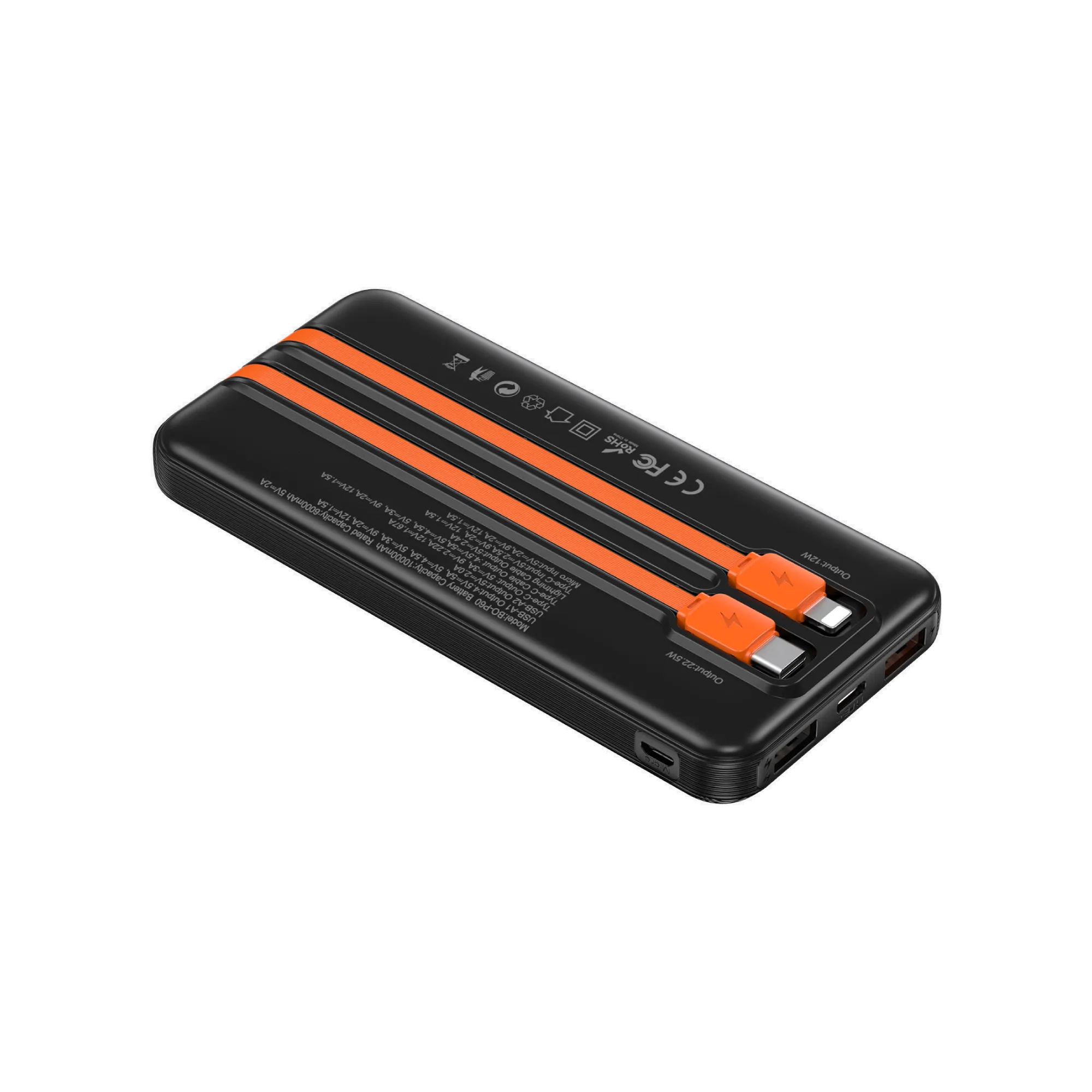 BWOO BO-P60 10000mAh 22.5W Fast Charging Travel Power Bank With Cables