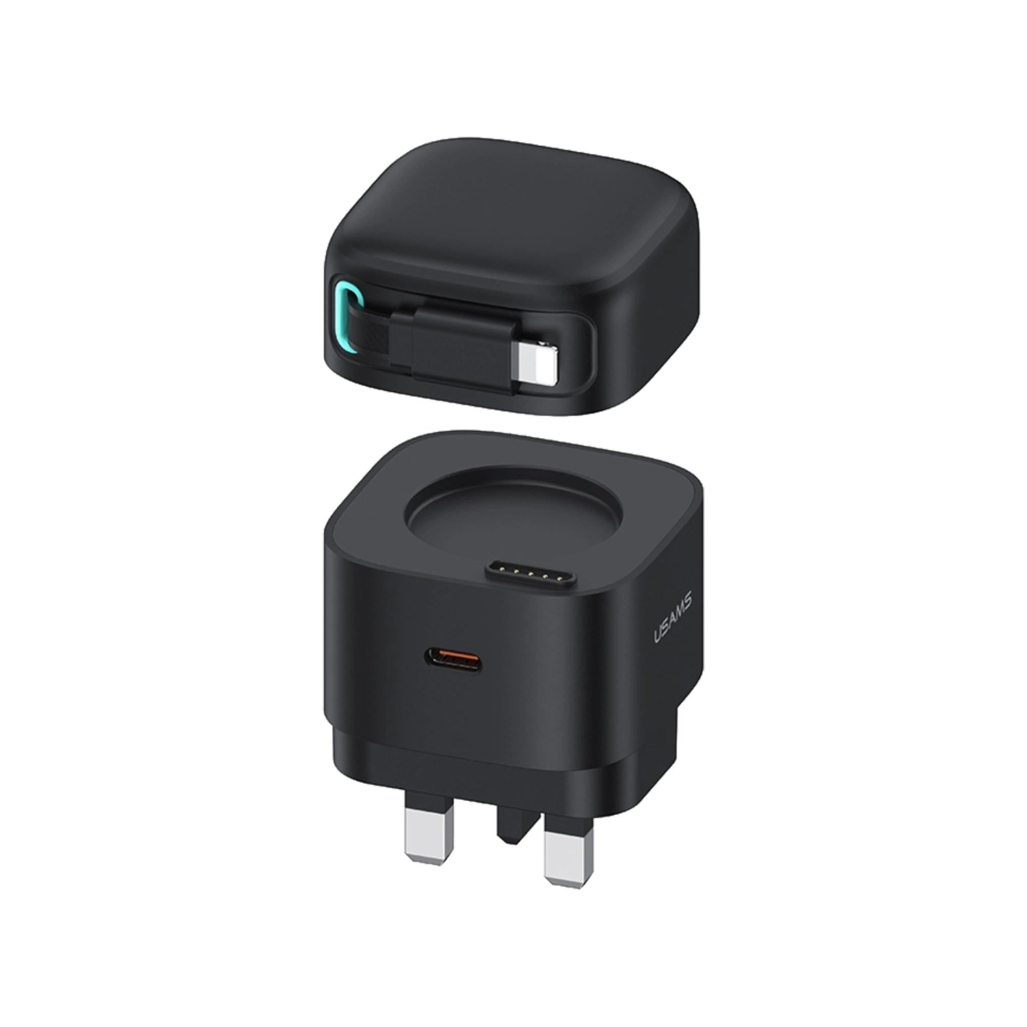 USAMS US-CC211 35W PD Dual Output GaN Charger with Retractable Lightning Cable (UK Pin) 